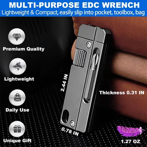 Vista 7 de Llave inglesa de llavero de titanio – Mini llave inglesa ajustable EDC con destornillador, herramienta de bolsillo para uso diario, viajes
