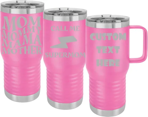 Vista 12 de Vasos personalizados con asa, tapa a prueba de salpicaduras, texto grabado o diseño en Estados Unidos, vaso personalizado de acero inoxidable de 20