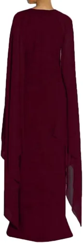 Vista 3 de Mayfasey Vestido de noche largo, elegante y formal, para mujer, con capa, abertura frontal alta y mangas acampanadas