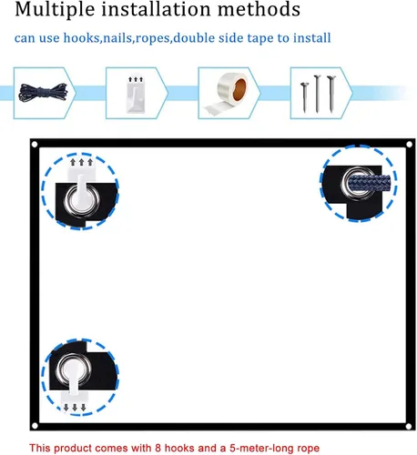 Vista 3 de Pantalla de proyector de 72 a 200 pulgadas, pantalla de proyector de película portátil plegable, compatible con proyección de doble cara, pantalla