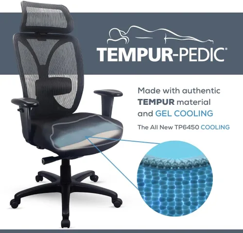 Vista 2 de Tempur-Pedic TP6450 Mesh Office Desk Chair, Ergonomic High Back Computer Chair with Adjustable Arms, Lumbar Support and Swivel Tilt, Agate