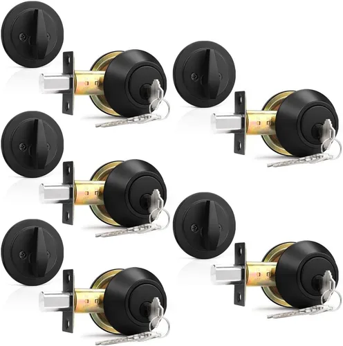 Vista 17 de Probrico Cerrojos de un solo cilindro, color negro plano, conjunto de manijas con llaves de ranura, 3 llaves para hardware de puerta