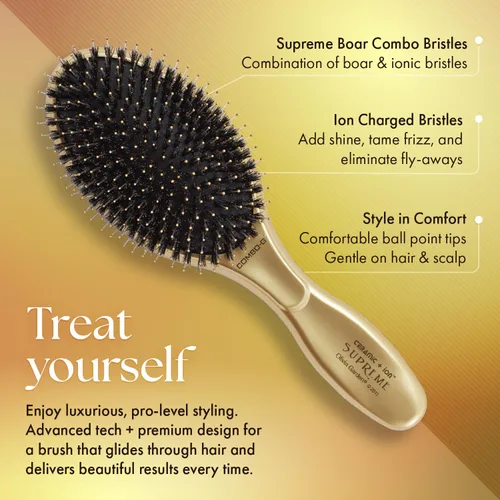 Vista 4 de Olivia Garden Cerámica + Ion Supreme Styler Cushion Paddle Brush - Jabalí e iónico para brillo, control del encrespamiento y cabello más suave