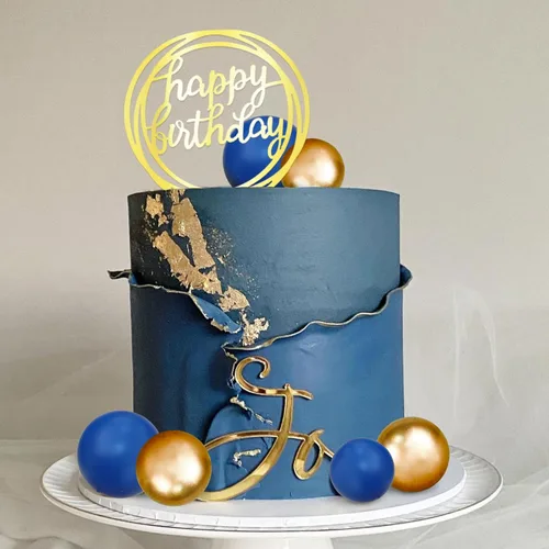 Vista 5 de Decoraciones para Pasteles de Pelotas Simplicity Azul Dorado, Decoraciones de Pelotas para Pasteles DIY, Insertables para Pasteles, Pelotas