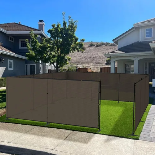 Vista 8 de Kit de Cerca de Privacidad de 5'x9' Pantalla de Malla Independiente con Postes de Hierro Cercado Temporal Exterior Patio Trasero Divisor Perro Aire