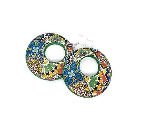 Vista 7 de Mexican Talavera Tiles Hoop Earrings