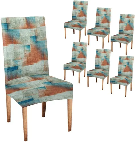 Vista 148 de TOMWISH Fundas para Sillas De Comedor 6, Fundas para sillas de comedor, pintura de arte abstracto, funda extraíble elástica de elastano para silla