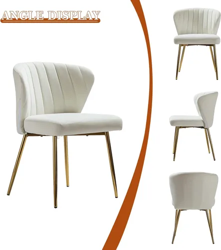 Vista 33 de HULALA HOME Silla de comedor de terciopelo, bonita silla de acento sin brazos, silla de sala de estar con patas doradas, silla lateral tapizada