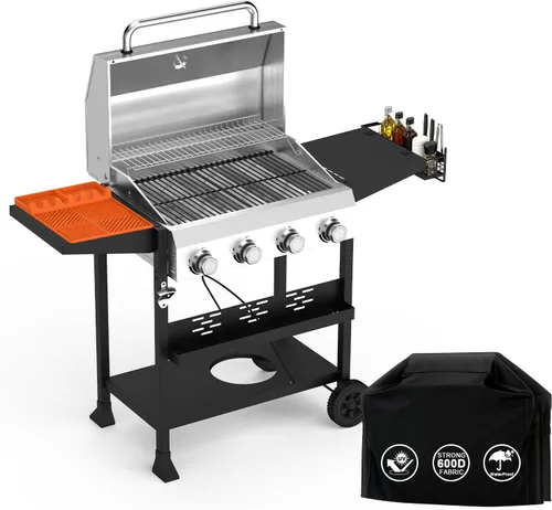 Vista 11 de 3-Burner Propane Gas Grill, 36000 BTU for BBQ,Portable with Wheels&Hood Even& powerful heat distribution with independent control,folding side