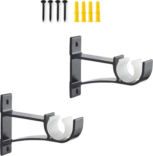 Paquete de 2 soportes individuales resistentes para cortinero de 0.8 a 1 pulgada, ganchos resistentes para barra de cortina de sala de estar, Negro