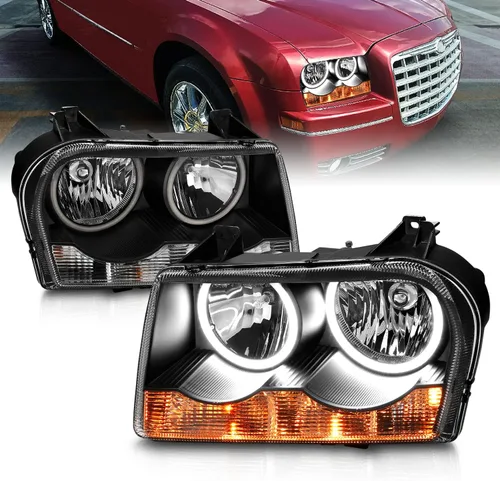 AmeriLite para 2005-2010 Chrysler 300 [Tipo Halógeno] Juego de conjunto de faros delanteros Xtreme de doble LED Halos negros - Lado del pasajero y
