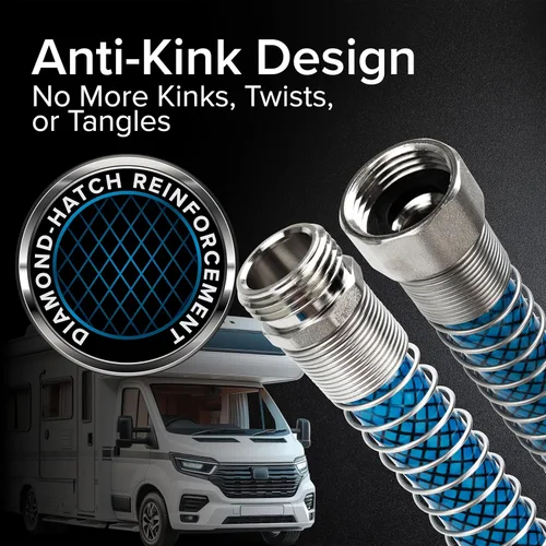 Vista 5 de Camco TastePURE Manguera de agua potable premium de 10 pies para autocaravana/RV - Cuenta con un diseño resistente sin arrugas con extremos