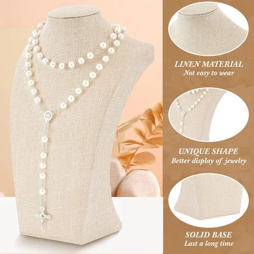 Vista 3 de Kigley 6 piezas de collar de lino para exhibición de busto, soporte de joyería para maniquí de venta de joyas (11.4 x 6.9 pulgadas)