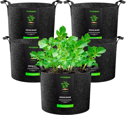 Vista 11 de VIVOSUN - Paquete de 5, 1 galón, bolsas para cultivar de tela no tejida gruesa resistente con asas