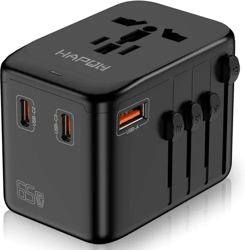 Vista 10 de HAPOW Adaptador de viaje universal - 1 cargador de viaje USB-C y 1 USB-A de carga rápida, adaptador de enchufe mundial para UE, Reino Unido, EE.