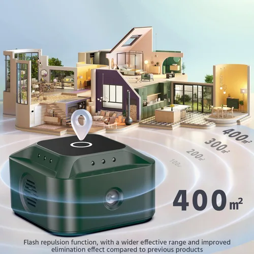 Vista 2 de Repelente ultrasónico de plagas con 4 modos, repelente de roedores para control electrónico de plagas con luz intermitente, trampas para ratones