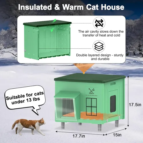 Vista 5 de Casa para gatos con calefacción indestructible para gatos al aire libre en invierno, 100% impermeable y resistente a la intemperie, casa para gatos