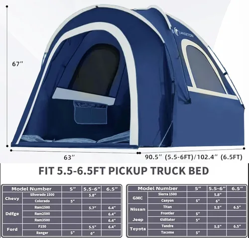 Vista 3 de Tienda de campaña para camioneta, ajuste 5.5-6, cama de camión de 6.5 pies, impermeable PU3000 poliéster Oxford de alta densidad, poste resistente