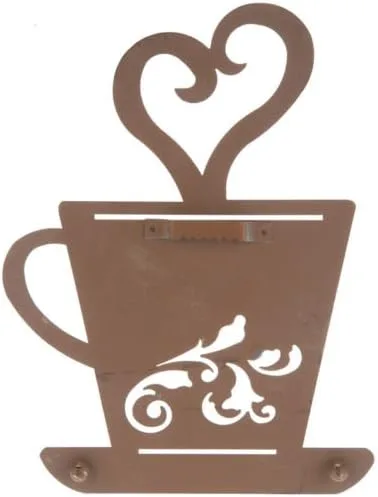 Vista 2 de Pared de taza de café de metal oxidado turquesa, cocina, restaurante, decoración de cafetería!