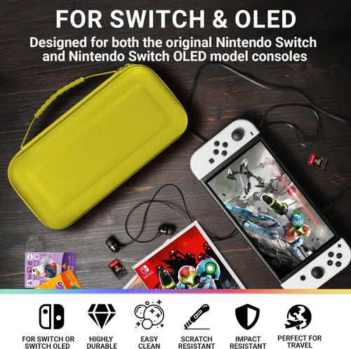 Vista 3 de Orzly Carrying Case for Nintendo Switch OLED and Switch Console - Yellow Protective Hard Portable Travel case Shell Pouch for Nintendo Switch