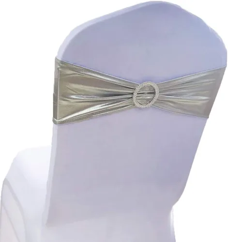 Vista 3 de SINSSOWL Paquete de 50 bandas elásticas deslizantes para silla, de elastano, bandas para silla, lazos y hebillas para decoración de bodas, banquetes