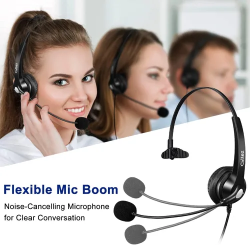 Vista 5 de Callez Auriculares de teléfono con micrófono con cancelación de ruido, auriculares de oficina para teléfonos DECT inalámbricos con conector