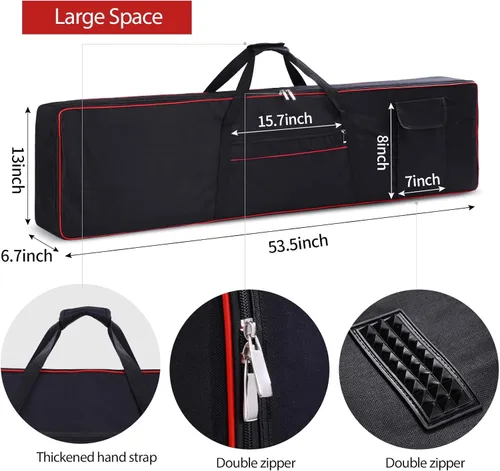 Vista 8 de Funda para teclado de 88 teclas, funda para piano con bolsa para teclado de 2 bolsillos, 600D Oxford duradero interior acolchado cobertura completa