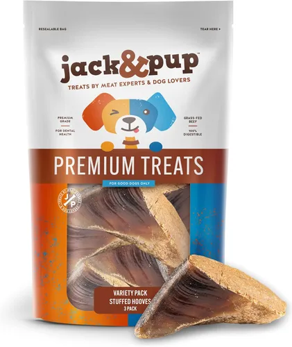 Jack&Pup - Aros de vaca rellenos para perros (paquete variado) cascos de vaca para perros | Masticables naturales para perros, huesos rellenos de