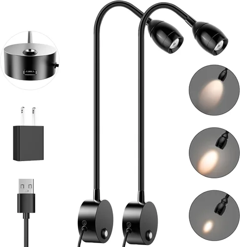 Vista 9 de ERAY Luz LED de lectura montada en la pared, luces de lectura de cabecera para cama con control táctil, 3 regulables, 360°, cuello de cisne flexible