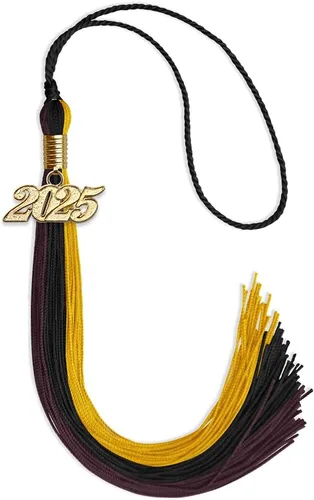 Vista 140 de Endea - Borla de graduación de triple color con gota de fecha dorada (negro/dorado/granate, 2020)