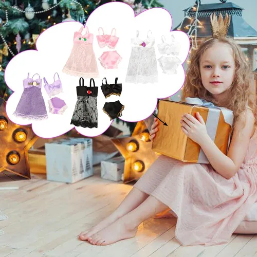 Vista 6 de BARWA Pijama de muñeca para dormir, ropa de dormir compatible con muñecas de 11.5 pulgadas (4 juegos)