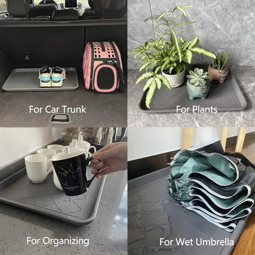 Vista 8 de PetLike Bandeja de botas para entrada en interiores, tapete de comida para mascotas, 16.7 x 12.8 pulgadas, paquete de 2 unidades, bandeja