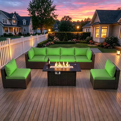 Vista 9 de LEVELEVE Juego de muebles de patio al aire libre, sofá seccional de conversación de ratán de tejido manual con mesa de centro de vidrio templado