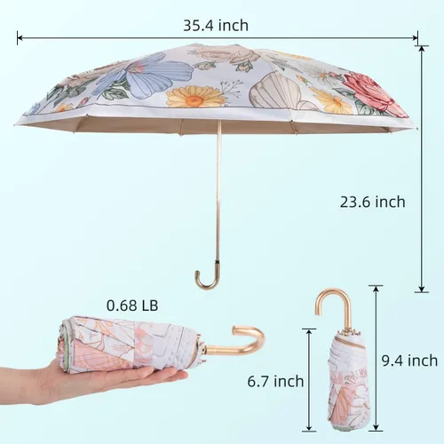 Vista 3 de KAYLEINSTER Travel Umbrella Compact Folding Umbrella,Small Umbrella for Rain & Sun,Parasol Umbrella UV Protection UV Blocker,8 Ribs Windproof