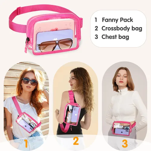 Vista 5 de Riñonera transparente aprobada para estadios, bolsa de cinturón transparente, cangurera transparente para mujeres y hombres con correa ajustable