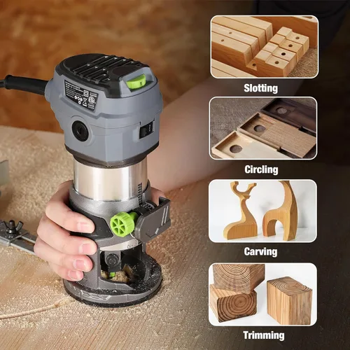 Vista 7 de WORKPRO Kit de enrutador compacto, herramienta de enrutador manual con cable de 6.5 amperios, enrutador de madera de 6 velocidades variables