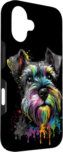 Vista 3 de Carcasa negra para iPhone 16 Mini Schnauzer Face Colorful Dog Art
