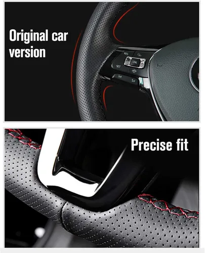 Vista 5 de Funda de cuero negro cosida a mano para volante de automóvil, para Nissan March 2010-2015 / Sunny 2011-2013 / Versa 2012-2014