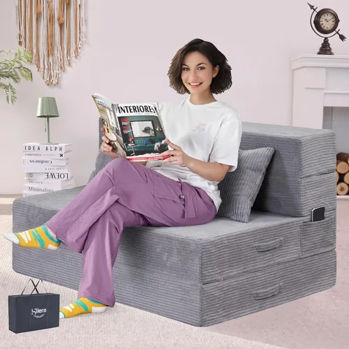 Vista 19 de Sofá Cama Individual Plegable Silla Sofá Cama con Almohada, Twin, Beige Fold out chair bed, Futon sofa bed, Extra bag included, All foam made