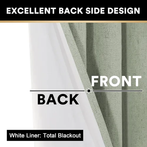 Vista 246 de PrinceDeco Cortinas con textura de lino 100% opacas de 64 pulgadas de largo, juego de 2 paneles de cortinas de lino opacas con forro aislante Arena