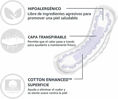 Vista 5 de Amazon Basics Almohadillas de incontinencia para mujer, control de vejiga y posparto, absorción de luz, sin perfume, 30 unidades, (1 paquete de 30)
