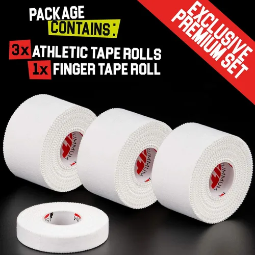 Vista 6 de Cinta deportiva blanca extremadamente resistente: 3 rollos + 1 cinta de dedo. Algodón fuerte, no deja residuos pegajosos y es fácil de quitar. Cinta