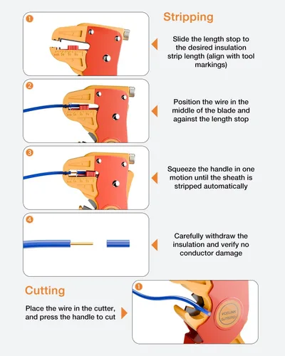 Vista 6 de VCELINK Pelacables y cortador automático de tiras rápidas, pelacables profesional de tira rápida, herramienta de pelado de cables eléctricos