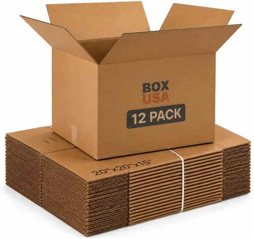 BOX USA Cajas de mudanza grandes de 20 pulgadas de largo x 20 pulgadas de ancho x 15 pulgadas de alto, paquete de 12 cajas de cartón corrugado para