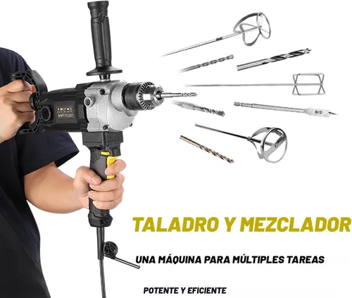 Vista 9 de Juego de mezclador de taladro de trabajo pesado de 10 amperios con cable de 5/8", máquina de taladro mezclador con mango de pala para perforar
