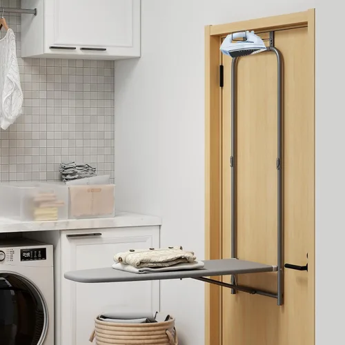 Vista 2 de GOFLAME Tabla de planchar para colocar sobre la puerta, tabla de planchar colgante con soporte de hierro y marco de metal resistente, tabla