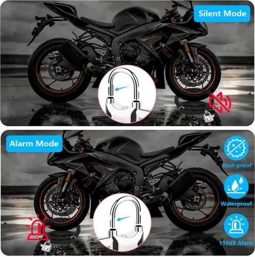 Vista 6 de Candado de cadena para bicicleta resistente con alarma de 110 dB, cerradura de bicicleta Cerraduras de seguridad antirrobo con 3 llaves