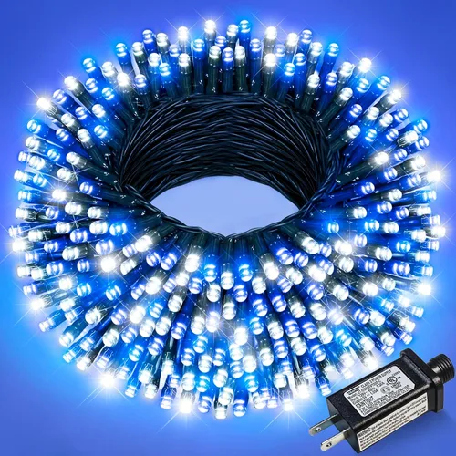 Vista 32 de Juego de 2, luces de Navidad, 200 pies, 600 LED, exterior/interior, guirnalda luces, 8 modos, impermeables, cable verde, parpadeantes, árbol, patio