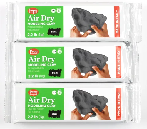 Pepy Arcilla de Modelado Europea Premium que Se Seca al Aire, Negro, Paquete de 3 Barras de 2.2 lb, 6.6 lbs Total, Arcilla de Endurecimiento al Aire