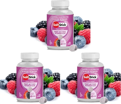 Vista 32 de SaltStick Electrolyte FastChews con cafeína – 60 tabletas masticables Citrus Burst – Tabletas de sal para correr e hidratar, masticables